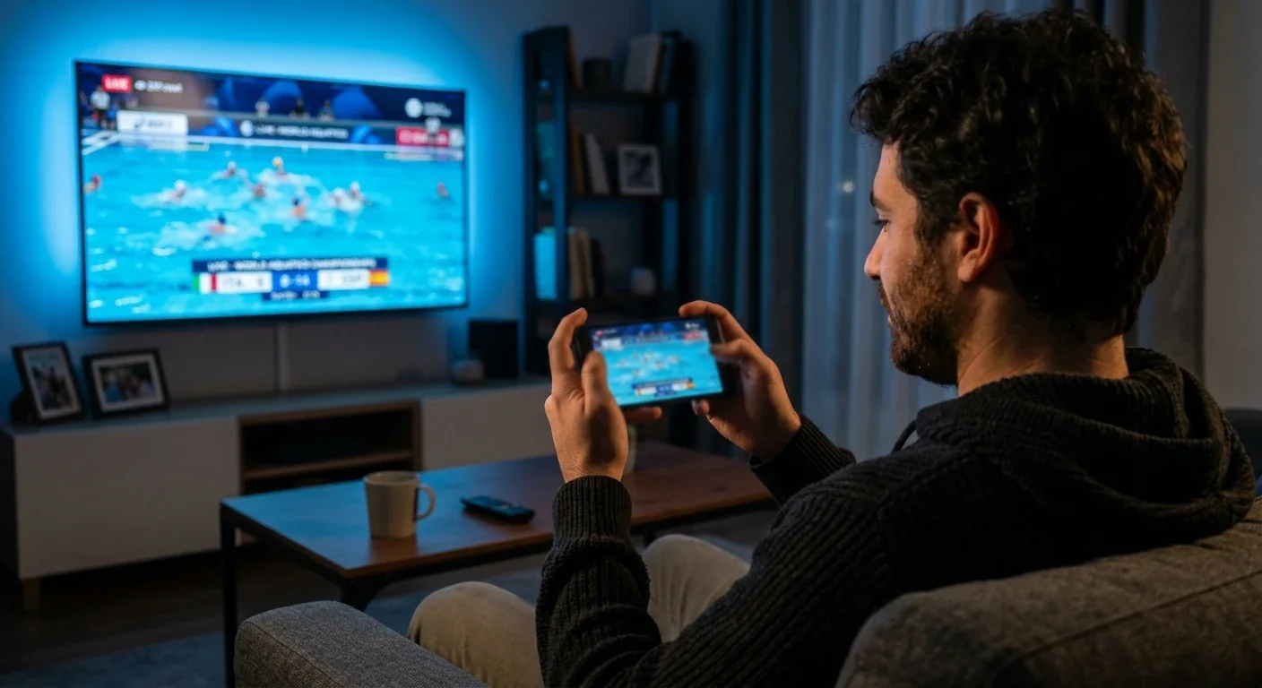 Partita di pallanuoto trasmessa in streaming seguita su smartphone per il betting live